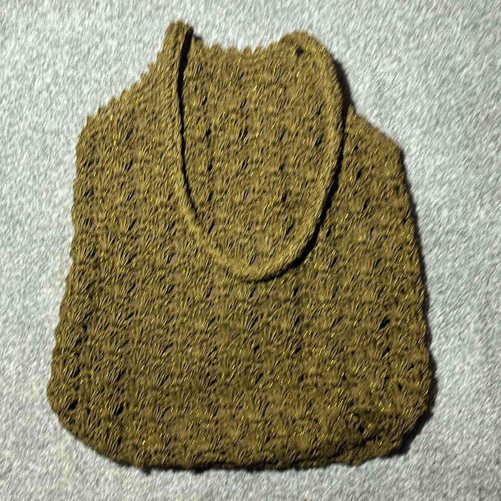 Slouchy Brown Crochet Bag gold sparkle y2k trendy handbag iconic 2000’s purse - Picture 5 of 8